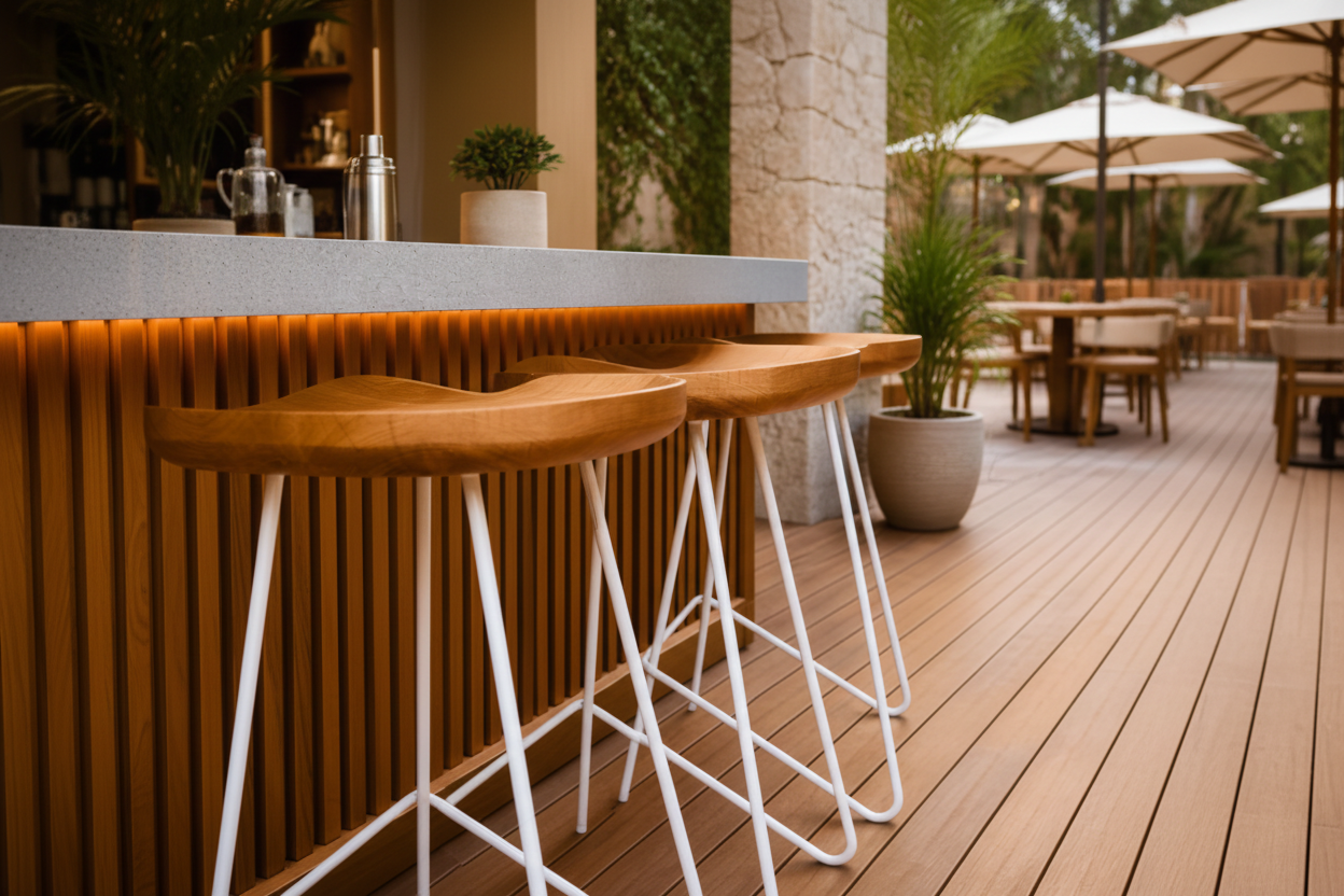 LENNY STOOL - NATURAL TIMBER/WHITE LEG - BAR HEIGHT